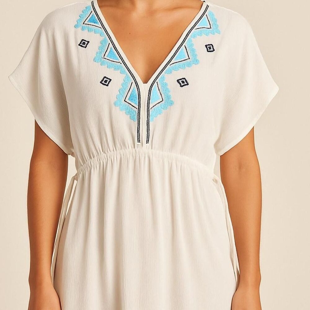 NWT Kona-sol Women's Aztec inspired White and Blue Drawstring Cover-up Small